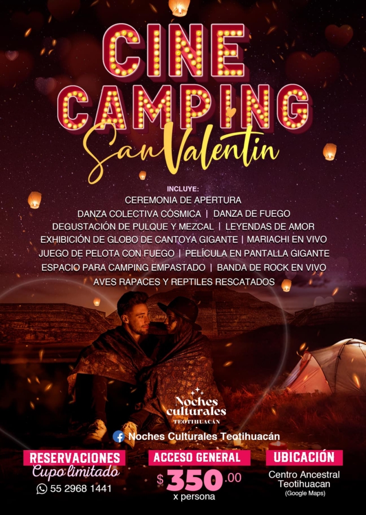 San Valentín, Día del amor y la amistad, valentine’s day, cine camping, cine, camping, teotihuacán